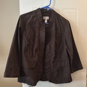 Chicos Brown Ruffle Edge Jacket - Size 1